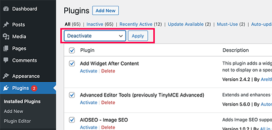 Disable all plugins