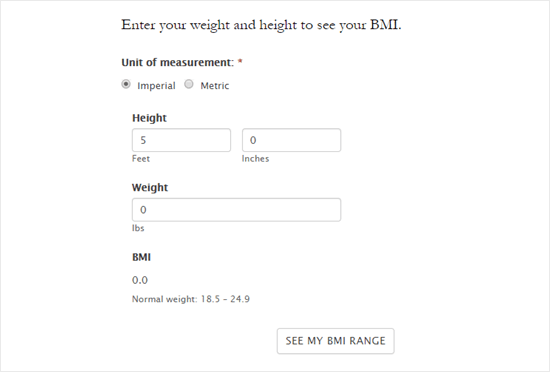 Lo stile predefinito per il modulo BMI