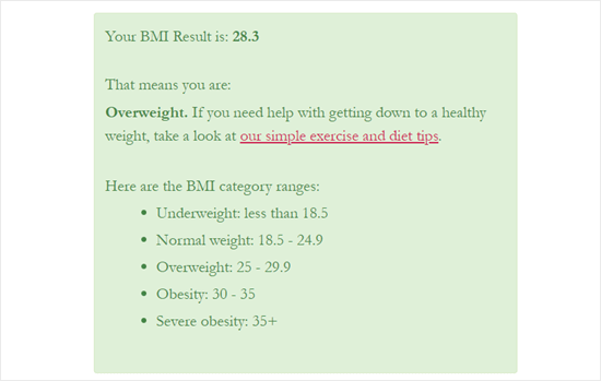 Formidable Forms Bmi Result