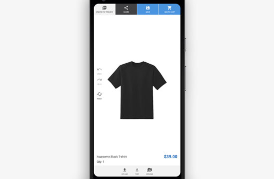 Mobile preview of the custom product builder for WooCommerce