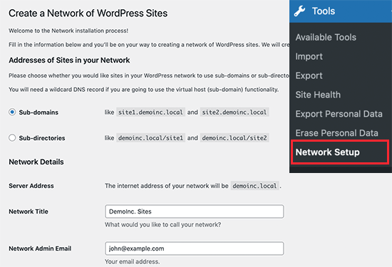 Настройка сети для WordPress multisite
