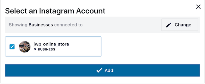 Choosing an Instagram account to add to your WordPress website