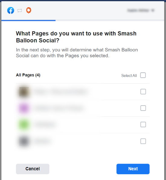 Select pages to use with Smash Balloon