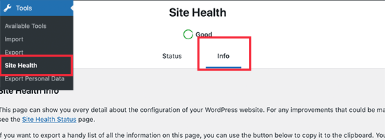 Site Health in WordPress