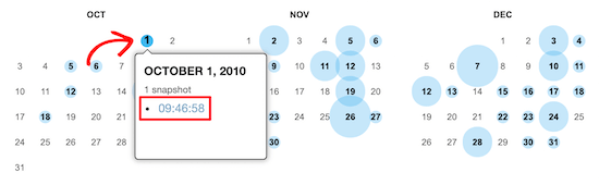 Wayback Machine calendar view