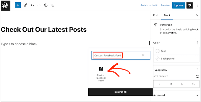 Adding a Facebook timeline to your website using a WordPress block