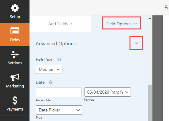 Date Time Advanced Options