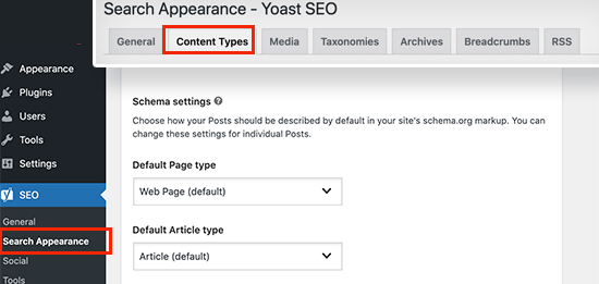 Site wide schema settings in Yoast