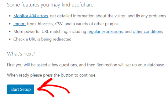 Start setup of Redirection plugin