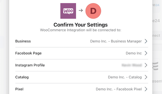 Confirm Facebook and WooCommerce integration settings