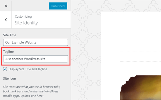 Changing the 'Just another WordPress site' text in the theme customizer