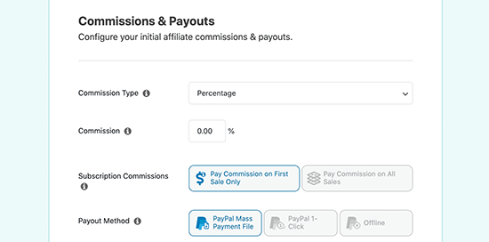 Commission and payout settings