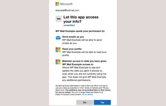 Дайте разрешение на подключение к вашей учетной записи Microsoft