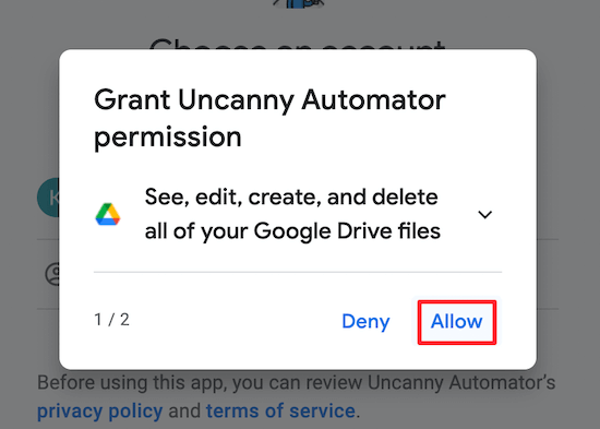 Grant Google account permission
