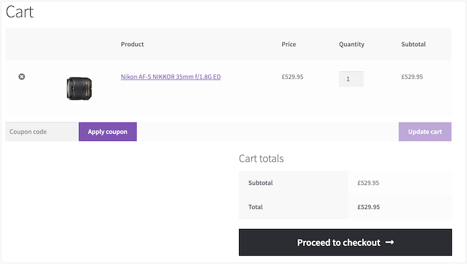 The default WooCommerce cart page