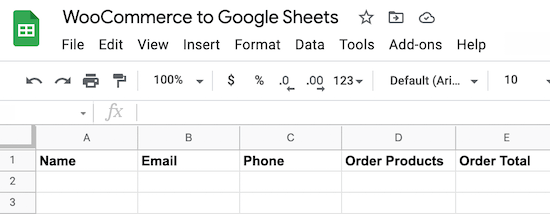 WooCommerce to Google Sheets spreadsheet