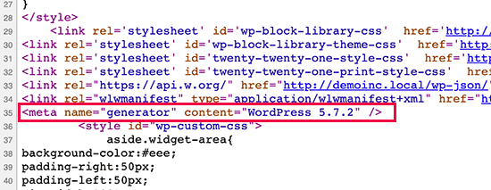 Версия WordPress по умолчанию отображается в исходном коде