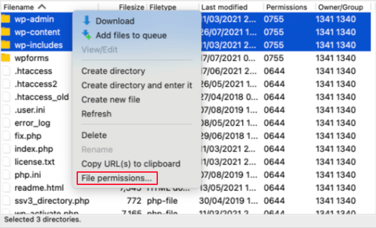 Right Click to Select File Permissions