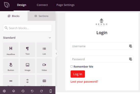 Add blocks to your login page template
