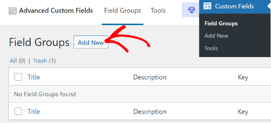Add New field group in Advanced Custom Fields