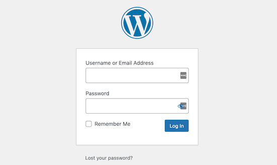 Default WordPress login page