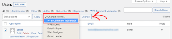 Select WPB Comment Moderator role