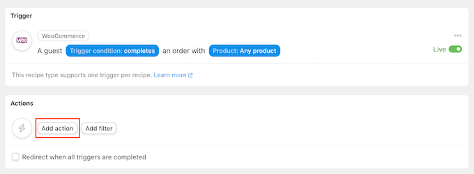 Adding actions to your WooCommerce automated workflow