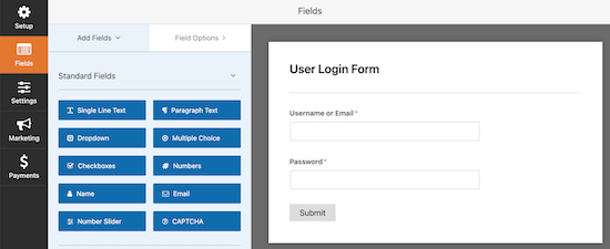 WPForms login form