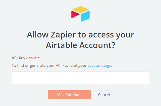 Введите свой API-ключ Airtable