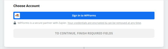 Нажмите кнопку для входа в WPForms