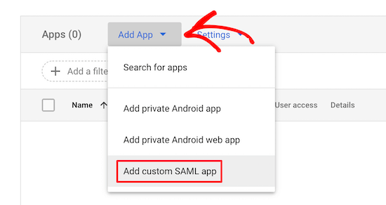 Add custom SAML app