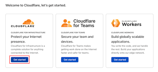 Выберите стандартный Cloudflare