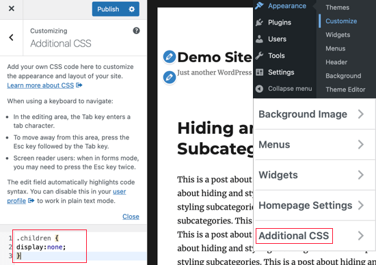 Using the Theme Customizer to Hide Subcategories