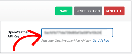 Вставьте API-ключ OpenWeather