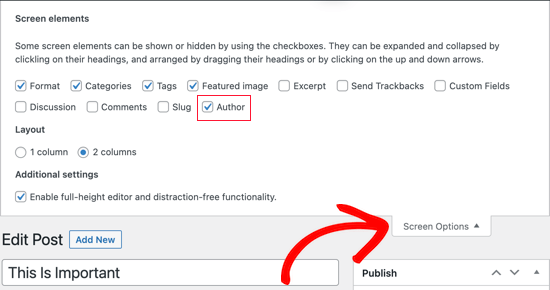 Click on the checkbox next to the author