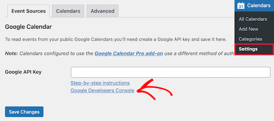 Click Google Developer Console link