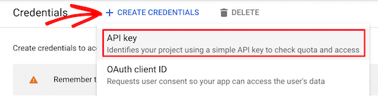 Create credentials for API key