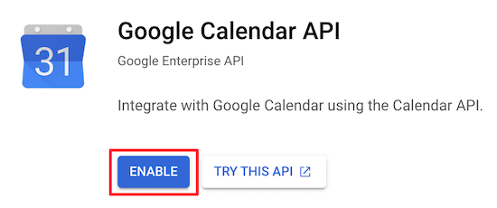 Activer l'API Google Agenda