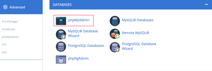 Open phpMyAdmin from CPanel