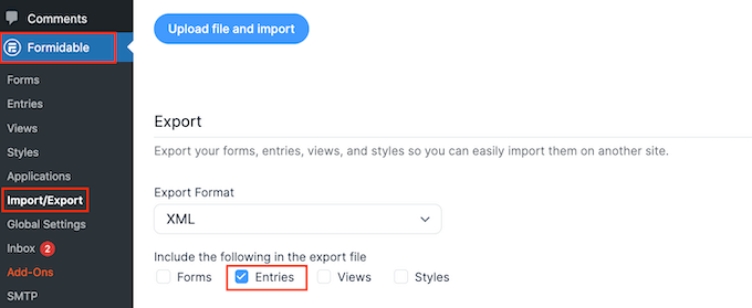 The Formidable Form plugin's import/export feature