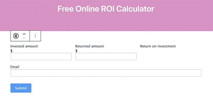 Предварительный просмотр калькулятора ROI в редакторе