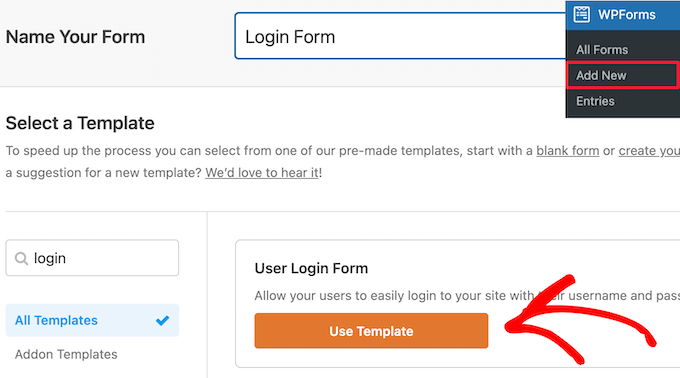 Select login form template