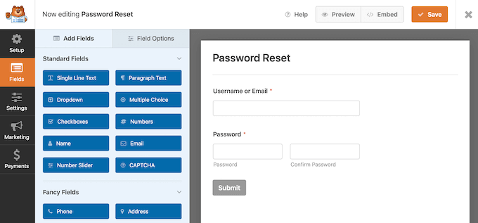 Creating a custom password reset form with WPForms