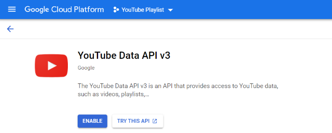 Включить API YouTube