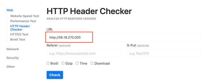 Инструмент HTTP Header Checker
