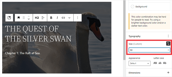 Adding text on top of an image in WordPress
