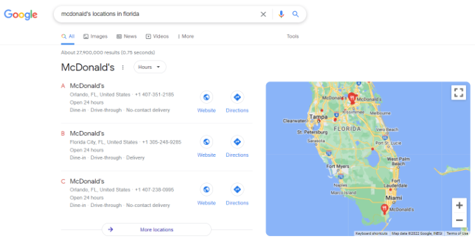 Предварительный просмотр карты нескольких местоположений в Google