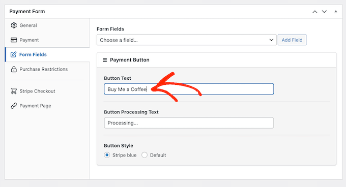 Adding a button label to your optional payment form in WordPress