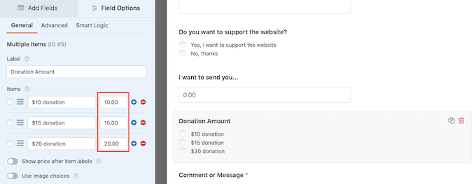 A WordPress form with an optional payment