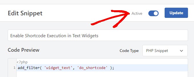 Add snippet to enable shortcode execution in widgets with WPCode